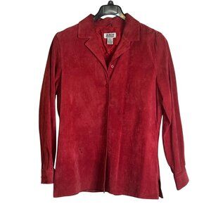 Style & Co. Collection Red Suede Leather Long Sleeve Button-Up Shirt Womens XL